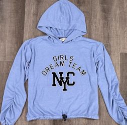 Girls Blue Size 10-12 “NYC” Cropped Hooded Sweatshirt
