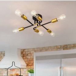4-Light Black & Gold Ceiling Light – Modern Semi Flush Sputnik
