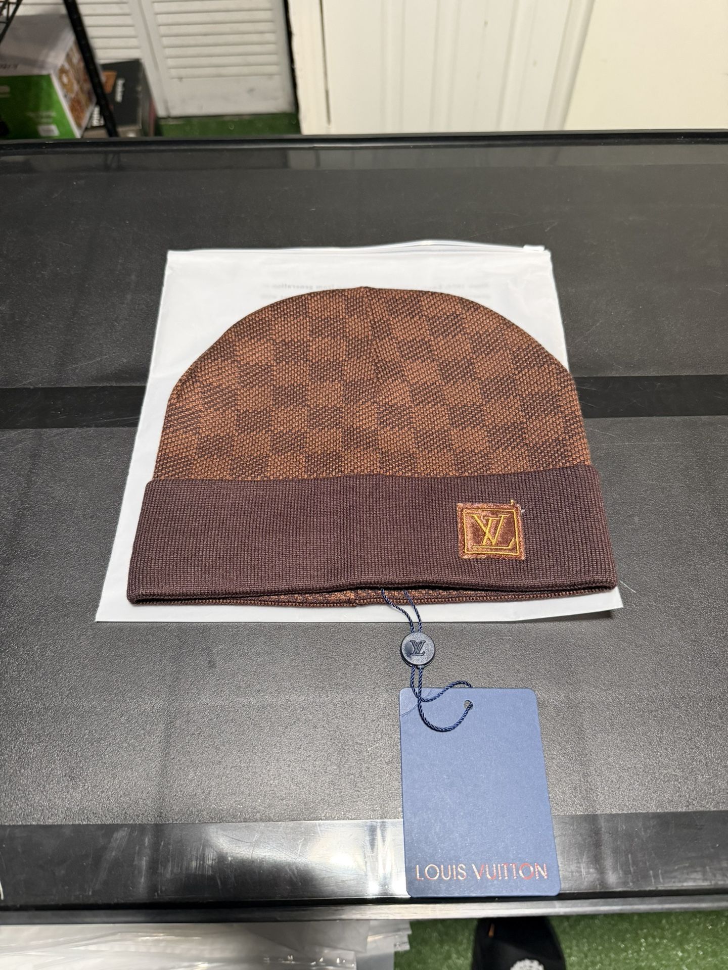 Brown Damier Knit Beanie — Winter 2024 Style