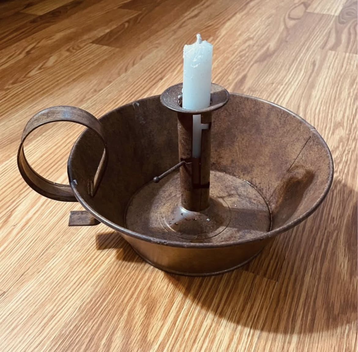 Antique Copper Primitive Adjustable Candle Holder 