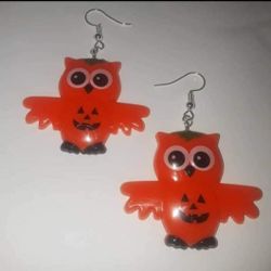 Pumpkin Owls Fish Hook Earrings Handmade 