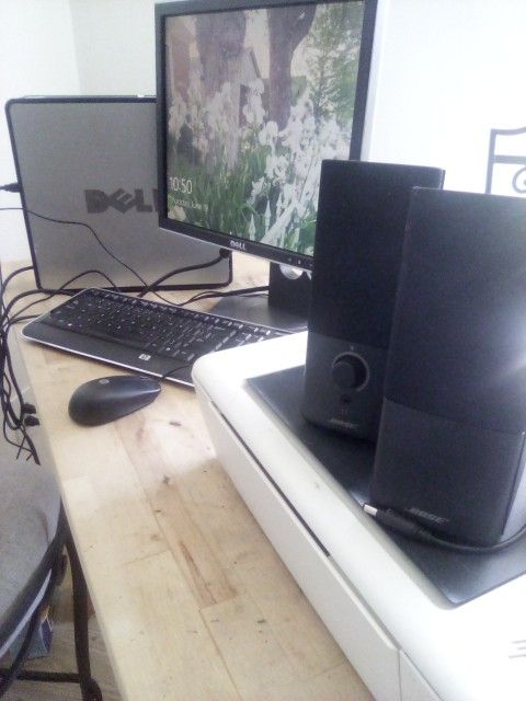 Dell Monitor And Tower, HP Printer, Bose Computer Speakers
