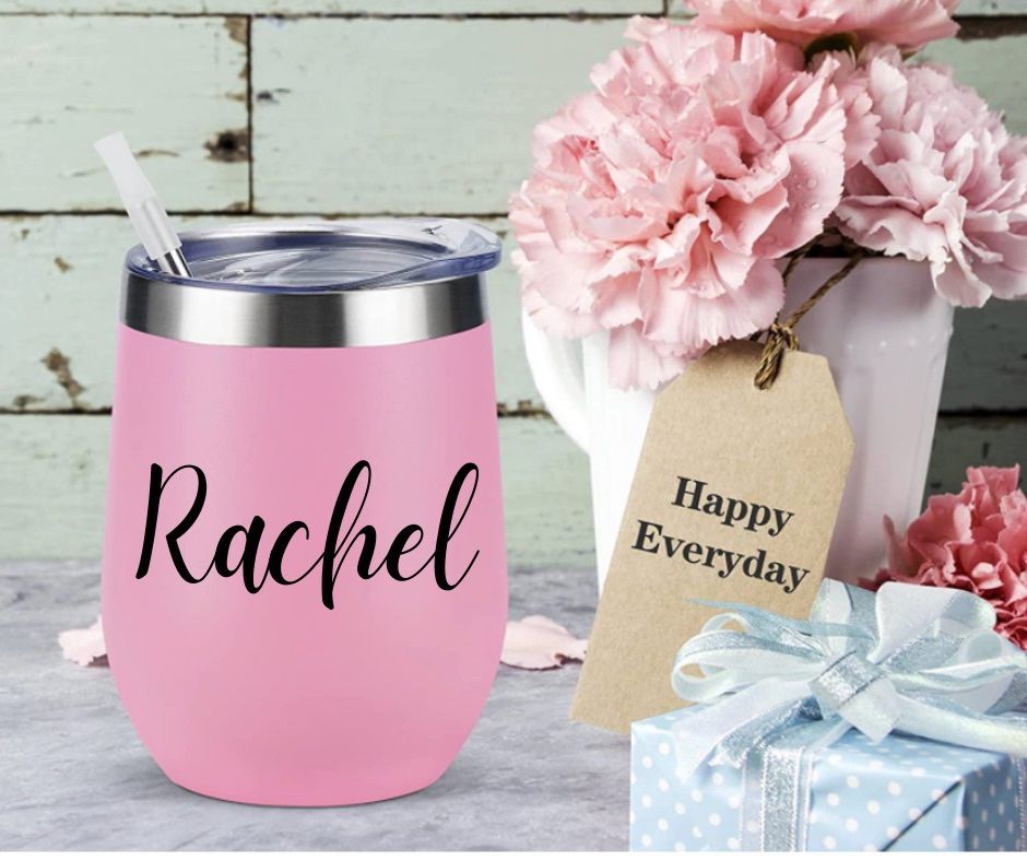 12oz Wine Coffee Drink Tumbler Personalized Pink