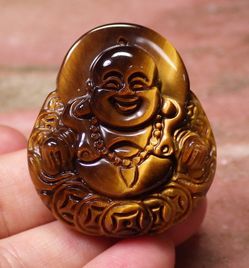 1 Pcs CHINESE Tiger Eye JADE PENDANT Buddha God Old Money Coin 100521