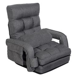 WAYTRIM Indoor Chaise Lounge Sofa, Folding Lazy Sofa Floor Chair, 6-Position Folding Padded Lounger Bed with Armrests - Dark Gray