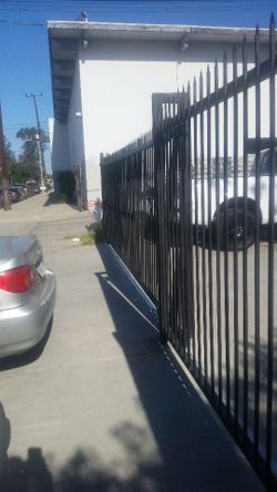 A fence and a slider door.