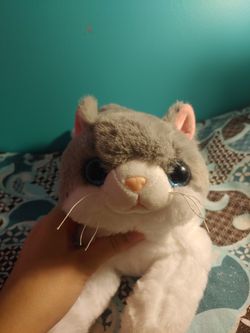 Grey and white cat stuffed animal embroidered paw pads