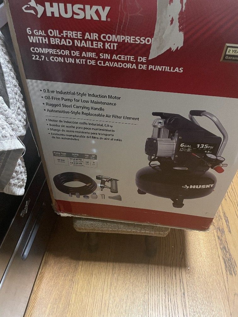 Husky 6gal. Oil Free Air Compressor With Brad Nailer Kit