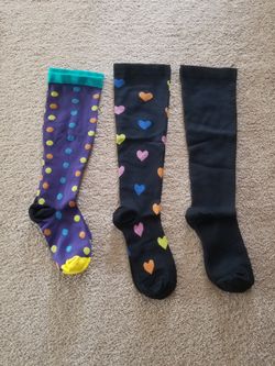 3 Women's Plus Size 4XL. Black Blue Fashion Compression Socks.