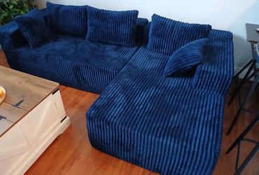 Blue Corduroy boneless sectional