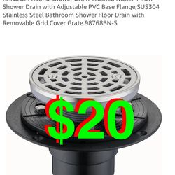 Round Shower Drain Brushed Nickel 4 Inch Shower Drain with Adjustable PVC Base Flange,SUS304 Stainless Steel Bathroom Shower Floor Drain with