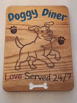Doggy Diner Fun Sign - Hand Crafted,  Solid Reclaimed Oak and Epoxy Filled Letters, Dog, Puppy Love