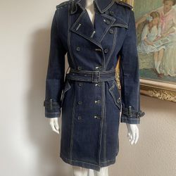 Burberry Denim Trenchcoat Double Breasted Coat Belted Elegant Classic EXCELLENT XS