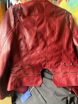Red Studded Faux Leather Moto Jacket Size M