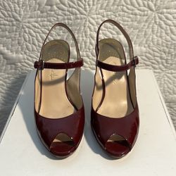 Cole Haan Slingback Red Patent Leather Peep Toe Heels