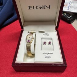 Elgin women's crystal-accented dress watch and bracelet set