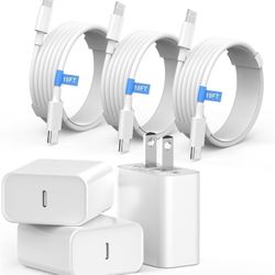 10FT iPhone Charger Fast Charging, 3 Pack 20W USB C Wall Charger Fast Charging Block with 10FT Long USB C to Lightning Cable Compatible for iPhone 14/