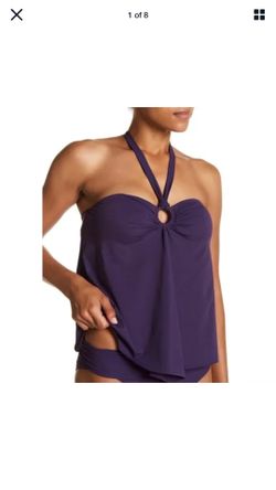 Amoressa Heavy Metal Fly Girl Halter Ring Flyaway Tankini Swim Top Size 8 Plum NWT MSRP $128