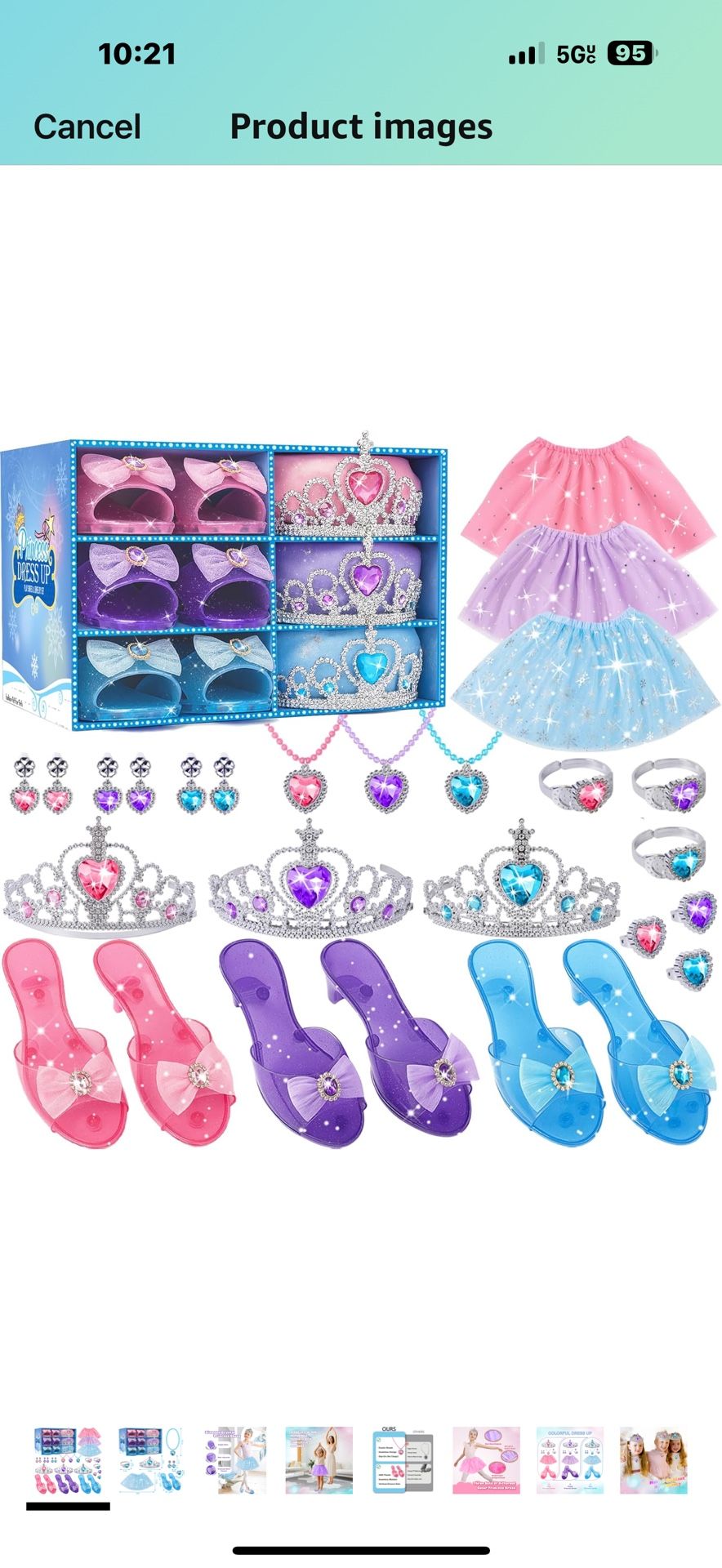 Princess Dress Up Toys, Includes Colorful Skirt, Crown, Shoes, Accessories, Suitable for Girls 3-6 Toddler Role Play Gifts Birthday Party Favors