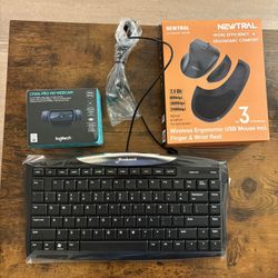 Keyboard, Wireless Ergonomic USB mouse And Logitech HD webcam