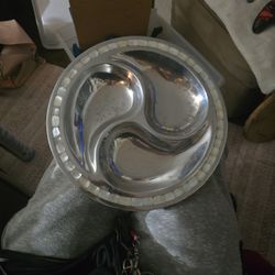 Towle Silversmith Serving Dish with Mother of Pearl accent inlay.