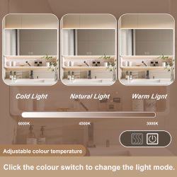 Aluminium Medicine Cabinet Mirror, 35 x 28 Inches Medicine Cabinet with 3 Colors LED Light and Defogging Function, Bathroom Mirror Cabinet with Cosmet