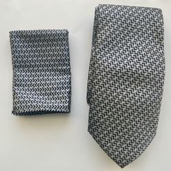 New! Elegant Set Of Tie + Pocket Square + 2 Cuff Links - White Black Gray - Great gift Personal Use