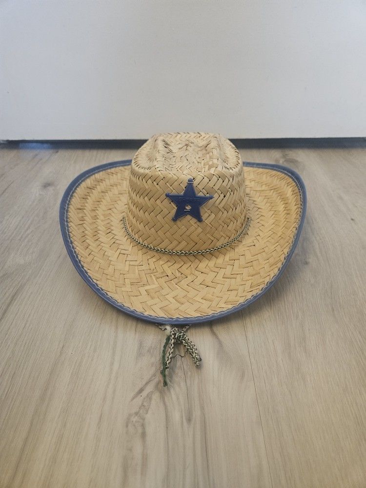 Halloween Unisex Straw Cowboy Hat Plastic Sheriffs Badge