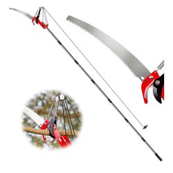 Telescoping Tree Pruning Saw with Rope, High Branch Tree Trimming Saw for Cutting High Branches, Folding Pruning Saw with 6 Extendable Poles, 33.4" to