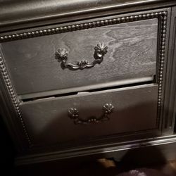 Two Silver Antique Bed, Nightstands