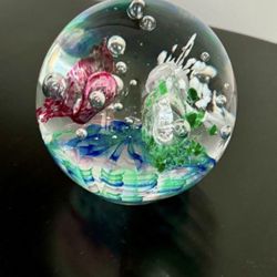 Vintage glass bubble pink/white/blue/green paperweight  In great condition  Approx 4” x 4”