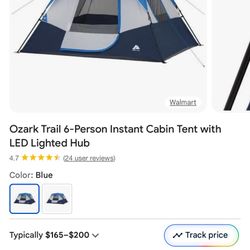 Like New Ozark Trail 6-Person Instant Cabin Tent with LED Light  Pick up in west covina   The Ozark Trail 6-Person Instant Cabin Tent with LED Lights 