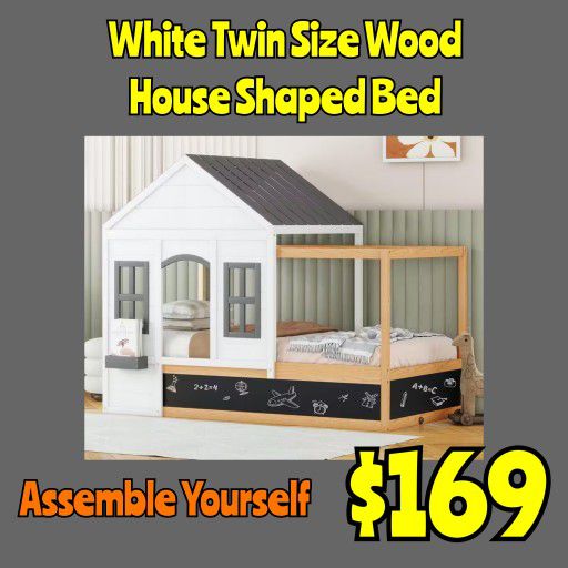 In Box Assemble Yourself: White Twin Size Wood House Shaped Bed

: Njft