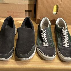 Men’s Vans Shoes Green and Black US 12, Unbranded Black Sneakers US 12 or 12 1/2,  $15 Each Pair