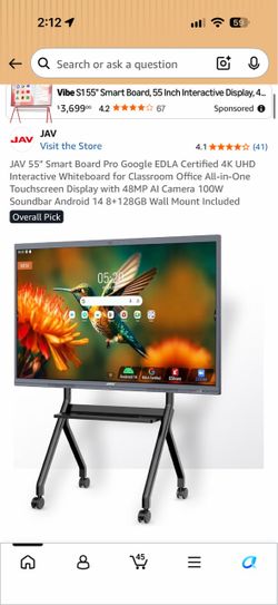 JAV 55" Smart Board Pro Google EDLA Certified 4K UHD Interactive Whiteboard for Classroom Office All-in-One Touchscreen Display with 48MP AI Camera 10