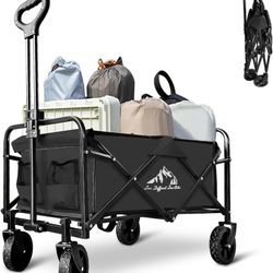 Heavy Duty Folding Wagon 320lbs Capacity, Reinforced Steel Frame Utility Cart with All-Terrain Quiet Wheels, Collapsible Outdoor Wagon for Camping, Ga