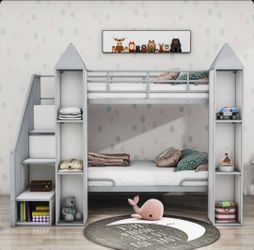 Jaliyha Twin over Twin Metal Bunk Bed with Storage and Wardrobe