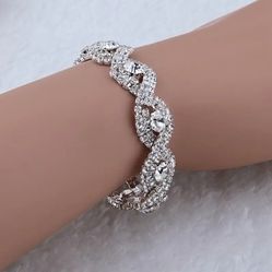 Stunning Infinity Rhinestone Bracelet. Birthday Gift. Women Jewelry. Silver tone