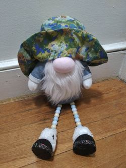 Gnome Decoration With A Camo Hat And Beaded Legs