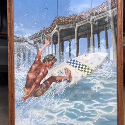 Vintage Framed Surf Poster – Pier Surfing Wall Art