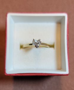 Ladies 14K Solid Yellow Gold Ring with Genuine Half Carat Heart Shaped Diamond