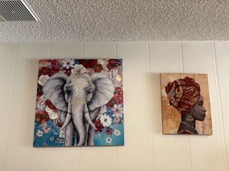 Elephant picture and African woman