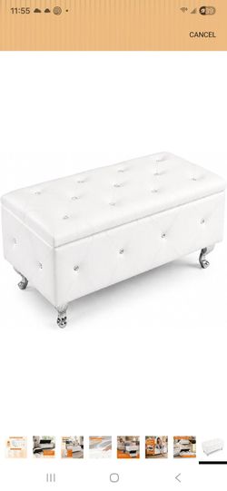 White Tufted Faux Leather Storage Ottoman Bench