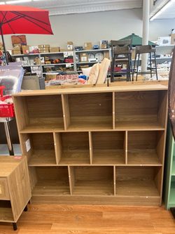 Wood Tone Cube Storage Bookcase Shelf Unit