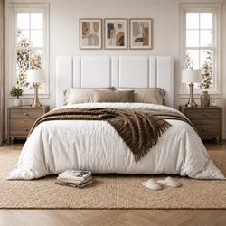 Queen Size Bed Frame, Platform Bed with Upholstered Velvet Adjustable Headboard,
