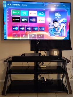 65 inch TCL 4K Roku TV + Soundbar + Swivel TV Stand