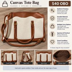Canvas Tote Bag with Leather Trim