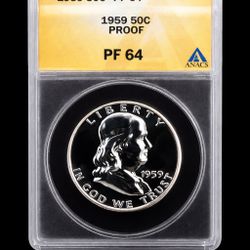 1959 D Franklin 90% Silver Graded 66 And Authenticated. 