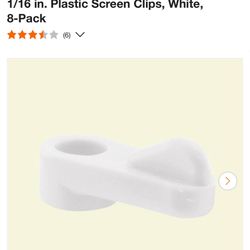 1/16 In Plastic Screen Clips, White 8-Pack