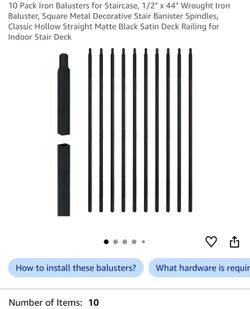 New Aotree Satin Black Iron Balusters - 44" x 1/2" (10 Pack)